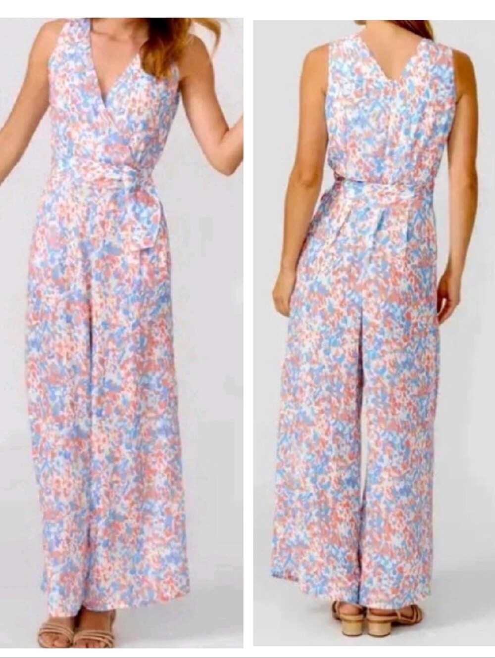 NWT J. McLaughlin Hermione V-Neck Wide Leg Sleeveless Jumpsuit Orange Blue Sz 8 - Picture 14 of 16